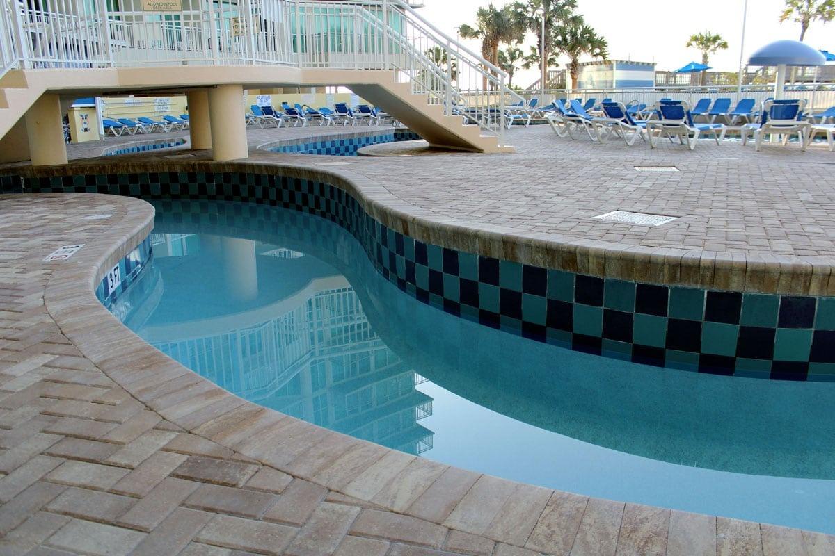 A close up of a bend in the Lazy River of the Avista Resort