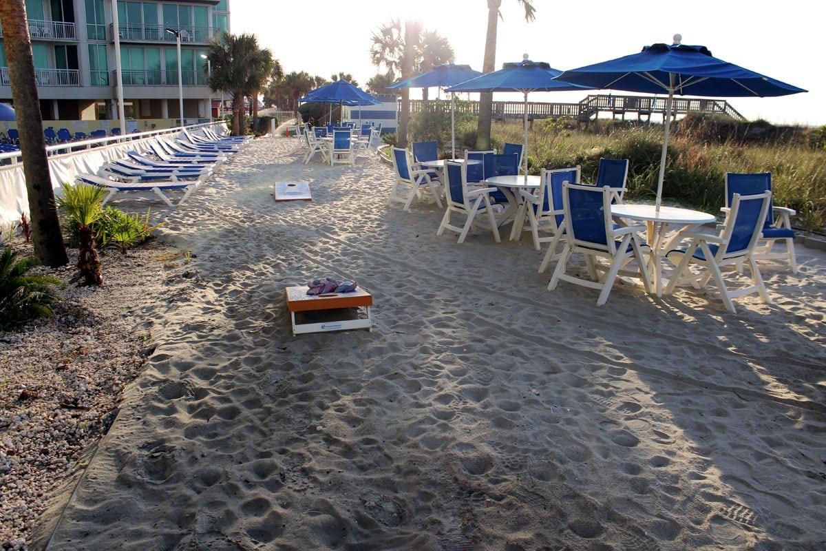 The beach area right outside of the Avista Resort