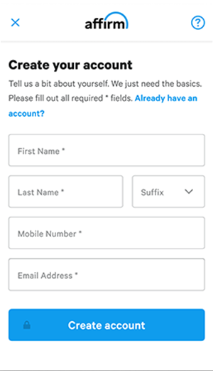 A walkthrough with screenshot of how to create your Affirm account and continue booking
