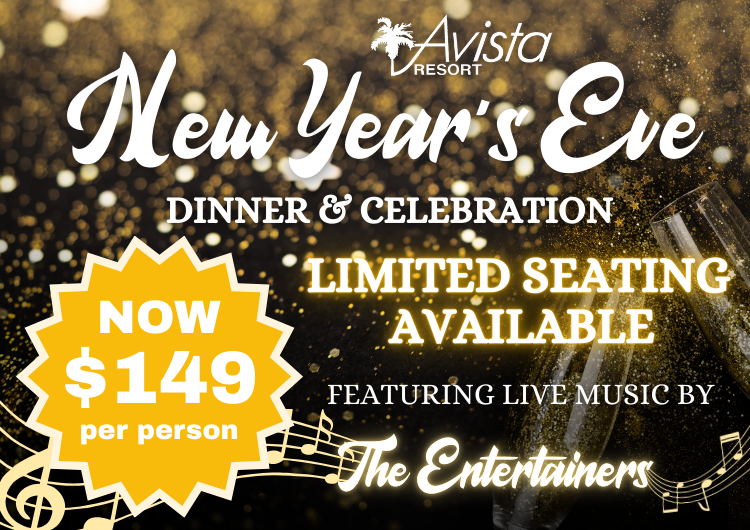 A promotional banner for Avista Resort inviting guests to celebrate the New Year.