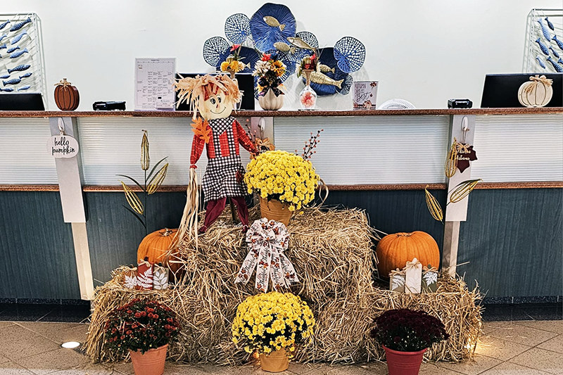 Guest services desk with fall decor